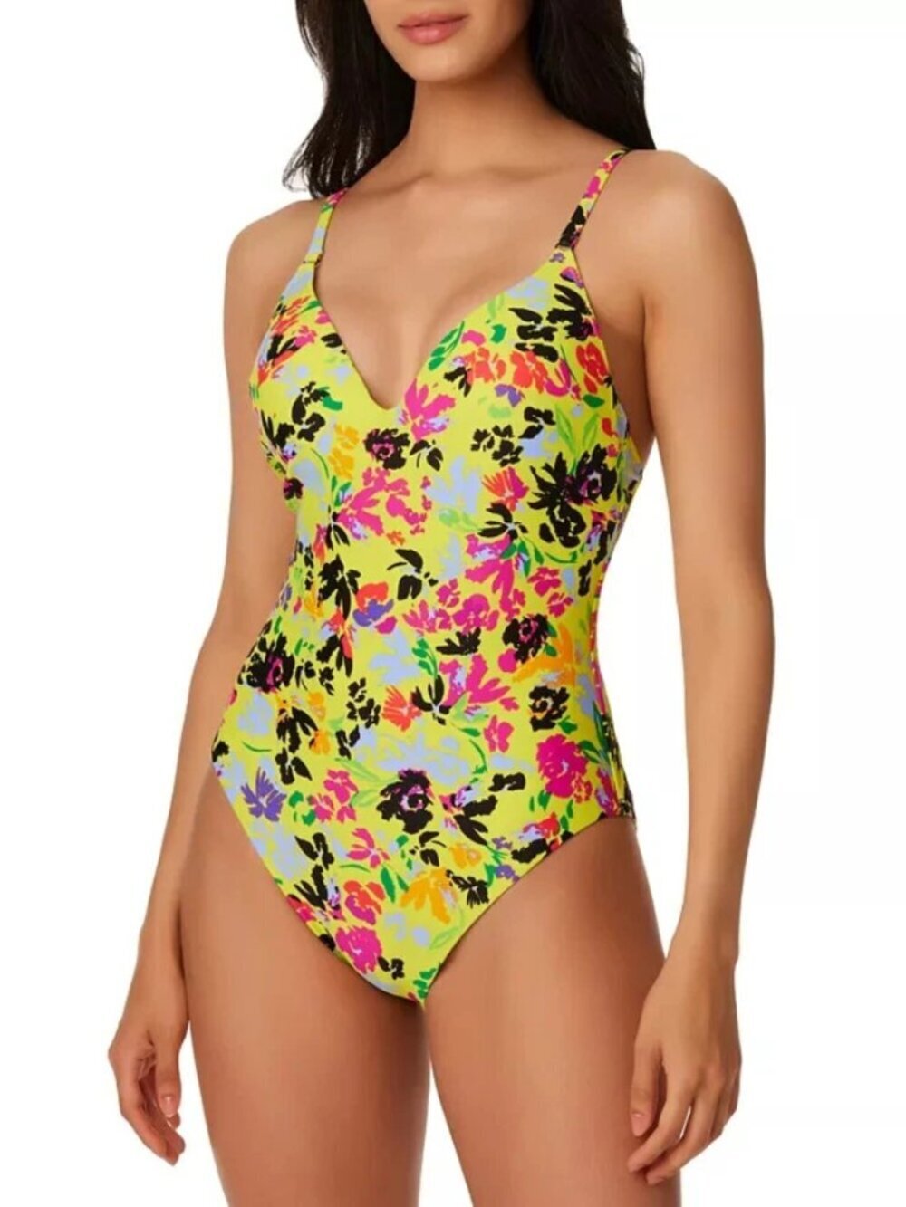 Bar III Yellow Citron Floral Chic One Piece Swimsuit Beach Backless Size S NWT